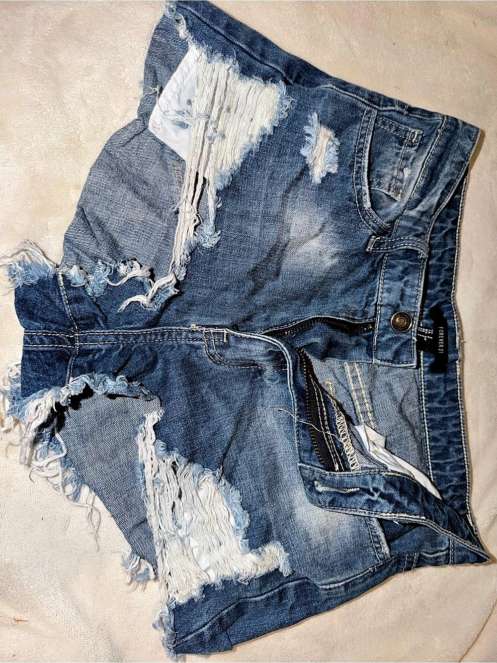Forever 21 Distressed Denim Jean Shorts in Blue